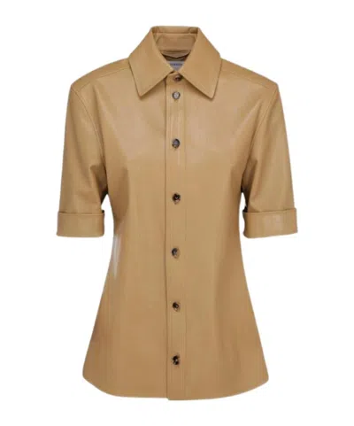 Bottega Veneta Short-sleeve Leather Shirt In Nude