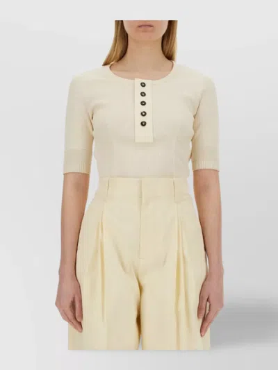 Bottega Veneta Short Sleeve Ribbed T-shirt And Buttons In Neutral