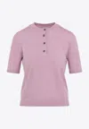 Bottega Veneta Short-sleeved Knit Top In Pink &amp; Purple