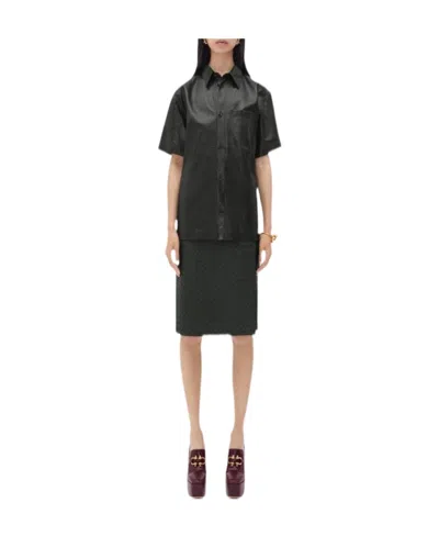 Bottega Veneta Short-sleeved Leather Shirt In Green