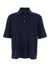 Bottega Veneta Blue Polo With Classic Collar And Embroidered Logo On The Front In Tone On Tone Cotto