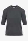 Bottega Veneta Womens Anthracite Ribbed Round-neck Wool Top In Gray