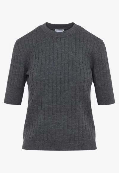 Bottega Veneta Short-sleeved Rib-knit Top In Gray