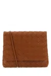Bottega Veneta Mini Intrecciato Leather Crossbody Bag In Camel