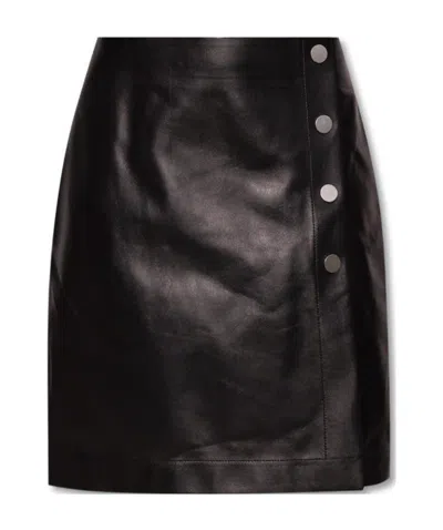 Bottega Veneta Side-button Leather Skirt In Black
