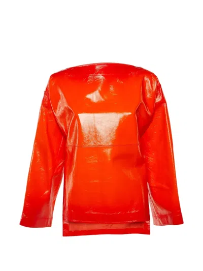 Pre-owned Bottega Veneta Side-tie Leather Blouse In Orange