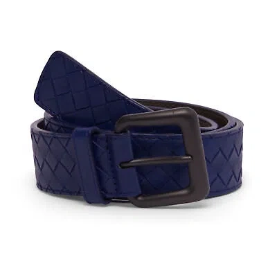 Pre-owned Bottega Veneta Signature Intrecciato Woven Leather Belt In Cobalt In Blue
