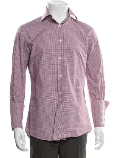 Pre-owned Bottega Veneta Signature Logo Plaid Print Dress Shirt In Purple