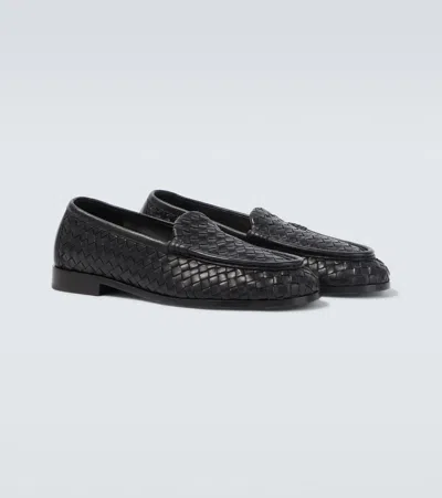 Bottega Veneta Silenzio Intrecciato Leather Loafers In Black