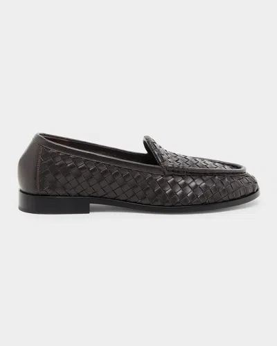 Bottega Veneta Silenzio Intrecciato Leather Loafers In Burgundy
