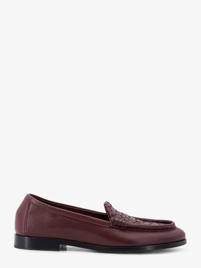 Bottega Veneta Silenzio Leather Loafers With Intrecciato Pattern In Brown