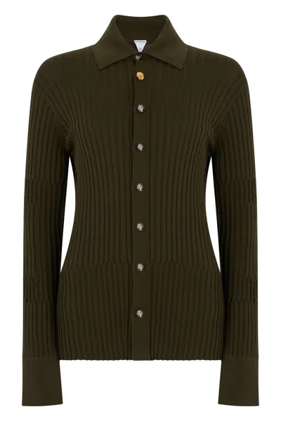 Bottega Veneta Silk And Cashmere Ribbed Top - Slim Fit In Green