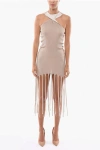 Bottega Veneta Silk-blend Fringed Dress With Cut Out Shoulders