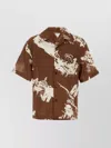 Bottega Veneta Postcard Print Silk Shantung Short Sleeve Shirt In Brown
