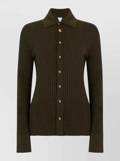 Bottega Veneta Silk Cashmere Ribbed Knit Long Sleeve Shirt In Brown