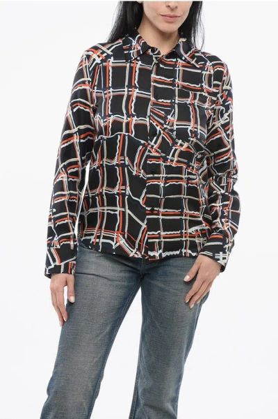 Bottega Veneta Distorted Check Printed Silk Shirt In Multicolor
