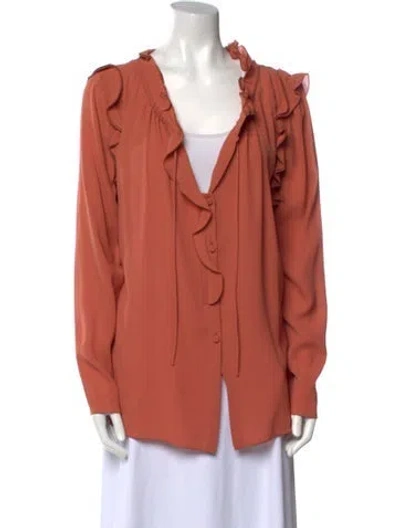 Pre-owned Bottega Veneta Silk Cowl Neck Blouse W/ Tags In Orange