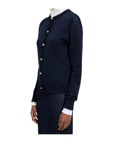 Bottega Veneta Silk Double Knit Cardigan In Blue