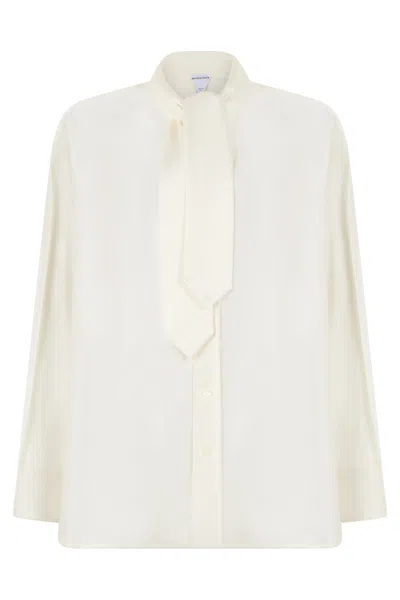 Bottega Veneta Silk High Collar Shirt With Lace Closure In White