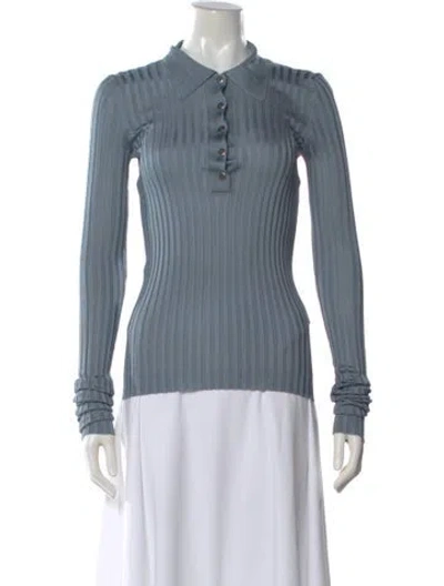 Pre-owned Bottega Veneta Silk Long Sleeve Polo In Blue