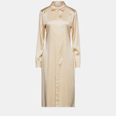 Pre-owned Bottega Veneta Silk Midi Dress 44 In Beige