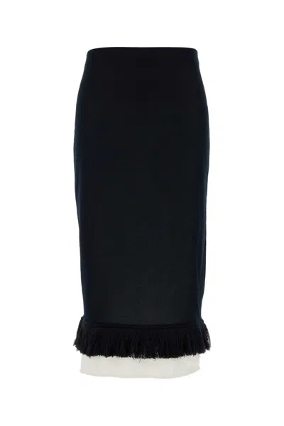 Bottega Veneta Silk Midi With Fringe Hem Skirt In Black