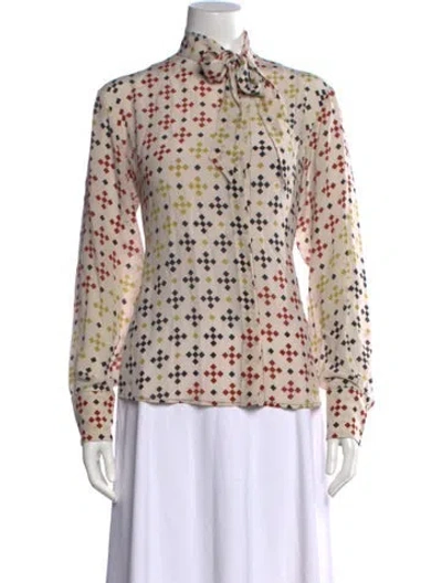 Pre-owned Bottega Veneta Silk Patterned Blouse In Neutrals