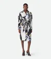 Bottega Veneta Print Long Sleeve Silk Shirtdress In Chalk/black