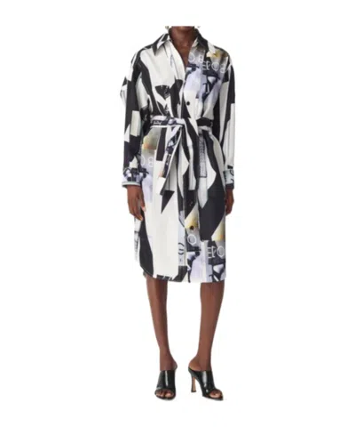 Bottega Veneta Silk Printed Dress In 9060 Chalk/black