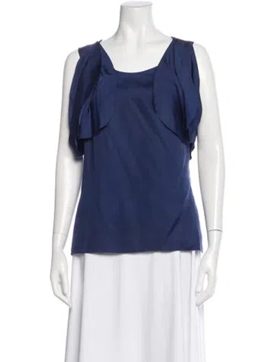 Pre-owned Bottega Veneta Silk Scoop Neck Top In Blue