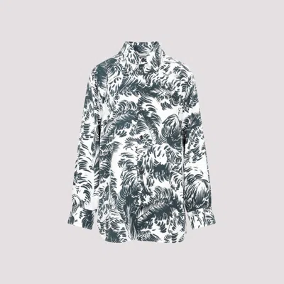 Bottega Veneta Feather Print Silk Shirt In Grey
