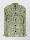 Bottega Veneta Silk Shirt With Floral Pattern And Chest Pockets In Green