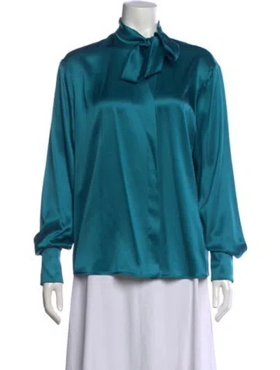 Pre-owned Bottega Veneta Silk Tie Neck Blouse In Blue