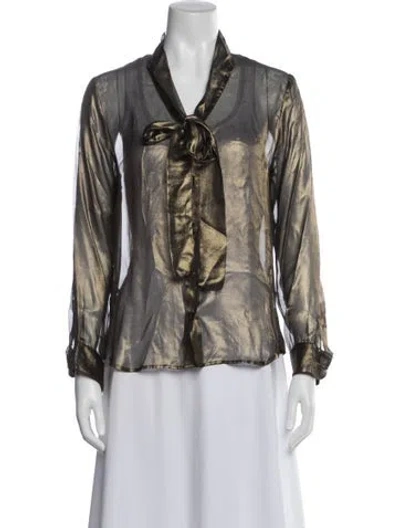 Pre-owned Bottega Veneta Silk Tie Neck Blouse In Gold/metallic