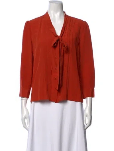 Pre-owned Bottega Veneta Silk Tie Neck Blouse In Orange