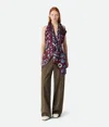 Bottega Veneta Fish Print Asymmetric Silk Twill Halter Top In Black Cherry/admiral