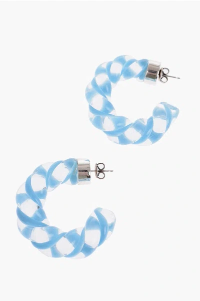 Bottega Veneta Silver And Glass Twist Earrings In Blue