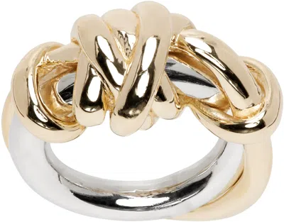 Bottega Veneta Silver & Gold Knot Ring In 8119 Silver/yellow G