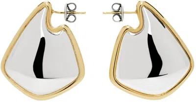 Bottega Veneta Silver & Gold Small Fin Earrings In White