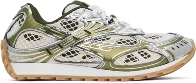 BOTTEGA VENETA SILVER & GREEN ORBIT SNEAKERS