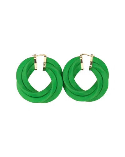 Bottega Veneta Silver & Leather Earrings In Green