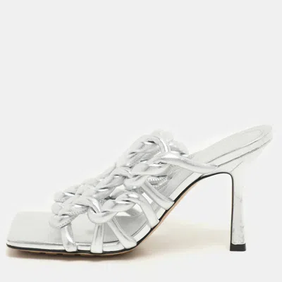 Pre-owned Bottega Veneta Silver Foil Leather Stretch Mules Size 37