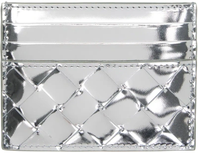 Bottega Veneta Silver Intrecciato Card Holder In Gray