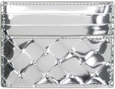 Bottega Veneta Silver Intrecciato Card Holder In 8101 Silver Silver