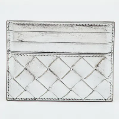Pre-owned Bottega Veneta Silver Intrecciato Leather Card Holder