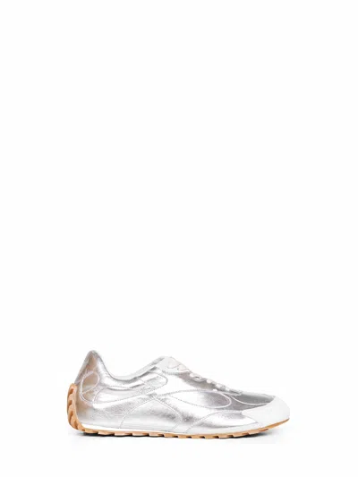 Bottega Veneta Orbit Flash Suede-trimmed Metallic Leather Sneakers In Silver