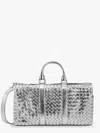 Bottega Veneta Silver Leather Duffle Bag With Intrecciato Motif