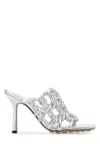 Bottega Veneta Reflection Woven Metallic Leather Mules In Silver