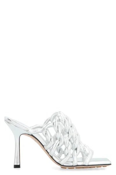 Bottega Veneta Silver Leather Stretch Mules