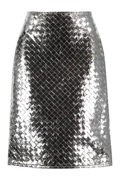 BOTTEGA VENETA BOTTEGA VENETA SILVER NAPPA LEATHER SKIRT